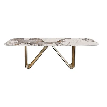 Дизайнерска луксозна трапезария от мраморни плочи, маса за хранене, комплект от 6 стола, мебели tische meuble marbre, неръждаема стомана, златно основа
