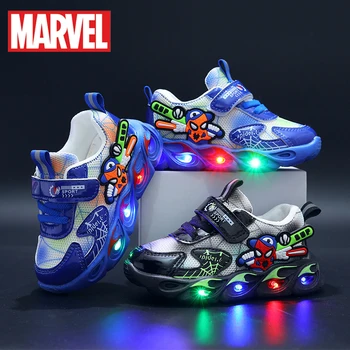 Дисни 2023, пролетно-есенни обувки за момчета и момичета с анимационни спайдърмен, мрежести led светещи маратонки, обувки на принцесата, подарък за рожден ден