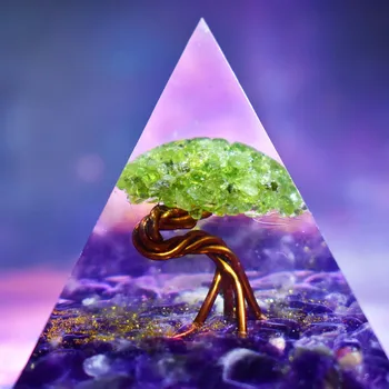Дървото на Живота Пирамида от Оргона, Аметист, перидот, Лечебен кристал, Енергия, Пирамида от Оргонита, Защита от електромагнитни смущения, средство за медитация