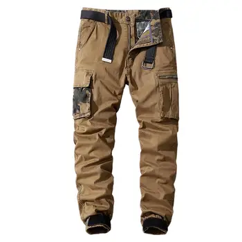 Ежедневни модни обикновена преки свободни панталони за крайградски пътувания, мъжки памучни военни панталони с много джобове, мъжки тактически панталони-cargo