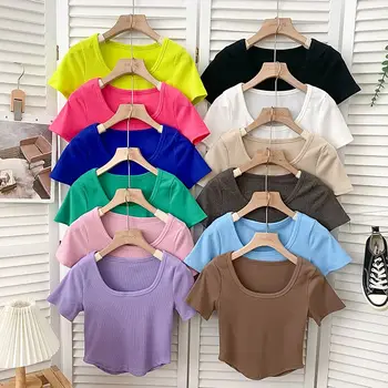 Ежедневни тениски за момичета 2023, Ново записване, детски блузи неправилни форми, летни памучни блузи, градинска облекло в корейски стил, розов