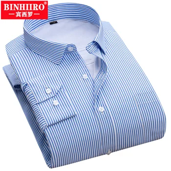 Зимни мъжки Удебелена риза BINHIRO с дълги ръкави, Однотонная Топла риза, Мъжки Ежедневни Бизнес риза, Неглаженная риза С Ревери