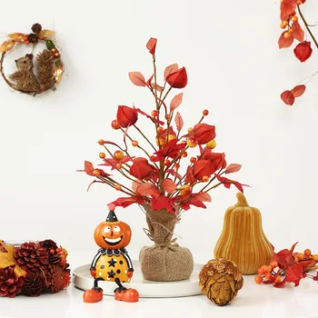 Изкуствени кленови листа Клони Фалшиви есенни кленови дръвчета за Деня на Благодарността Хелоуин Коледен фестивал Украса гирлянди