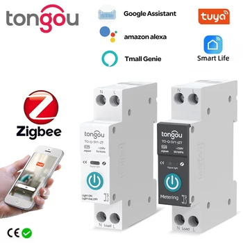 Интелигентен Автоматичен Прекъсвач SASHA ZigBee С Измерване на Мощност 1P 63A DIN-Рейк за един Умен Дом безжично Дистанционно Управление Smart Switch от APP TONG