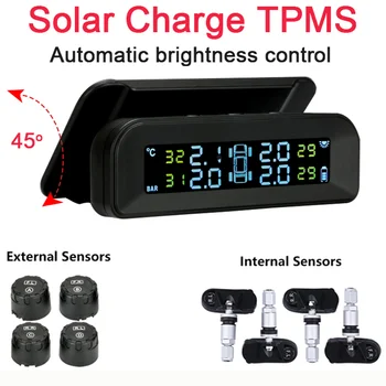 Интелигентна автомобилна система за контрол на налягането в гумите TPMS, слънчеви цифров часовник, LCD дисплей, автомобилната алармена система на налягането, температура