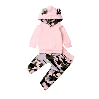 Комплекти Дрехи за Новородени момичета, Hoody с качулка с 3D уши, камуфляжные панталони, брючный костюм, Дрехи 0-24 м