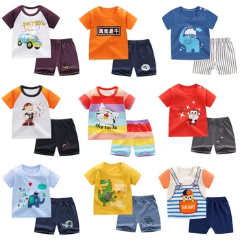 Корейската детски дрехи, новост 2021 г., лятна тениска с къси ръкави, костюми за момчета, памук детски комплект с анимационни герои