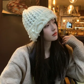 Корейската мода вълнена шапка Ins, женски обикновена тюбетейки, есенно-зимни топли ежедневни възли, пуловери, шапки-абсорбатори за жени