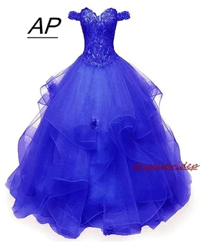Кралско синьо бална рокля, буйни рокли 2021, на 15 години, расшитое мъниста, пайети, тюл, сладки 16 рокли, вечерни рокли принцеса
