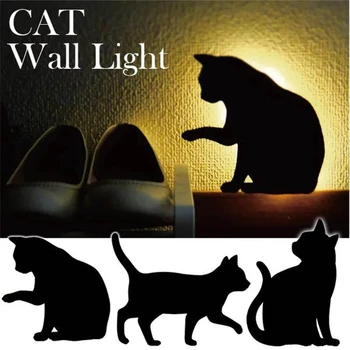 Креативен лампа със звук, лека нощ, силуэтная лампа, led проектор, лампа за котки, украса за спални, Стена