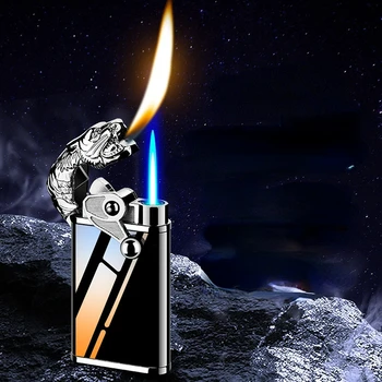 Креативна запалка Double fire blue flame, тигър, ветрозащитная запалка за преобразуване на открит пламък, деформирующая индивидуалност гнездото на запалката