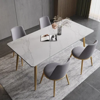 Леки Луксозни маси и столове от каменна плоча Home Nordic Модерен проста правоъгълна маса за хранене