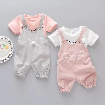 Летен комплект за новородени момичета, ежедневни тениски с анимационни герои, панталони, костюм от 2 теми за момиченца, дрехи, комплект дрехи за бебета
