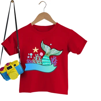 Летни Плажни Тениска За момчета и Момичета, Тениска Y2K с участието на Опашката на Русалка в стил Харадзюку, Коралови Детски Дрехи, Забавна Морска звезда, Детски дрехи