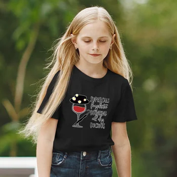 Летни тениски с принтом принцеса във формата на чаша вино за братя и сестри; черни и бели тениски; директна доставка; модни детски тениски