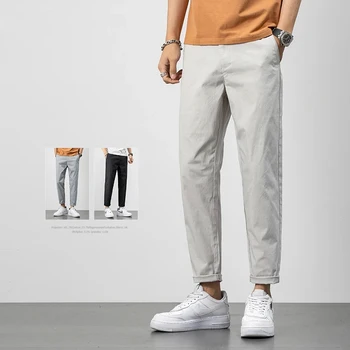 Летни тънки ежедневни панталони 2023, мъжки памучни прави панталони с дължина до щиколоток, Модерен комфорт марка дрехи, обикновена панталони, мъжки 28-38