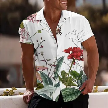 Летни Хавайски Ризи С Цветен Модел За Мъже, 3d Мъжки Тропически Риза, Плажна Мода С Къс Ръкав 5xl, Потници, Тениска, Домашна Блуза Camisa