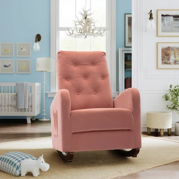 Люлеещ се стол с висока облегалка, детско столче-люлка, удобна седалка с тъканната подплата, модерно кресло с висока облегалка