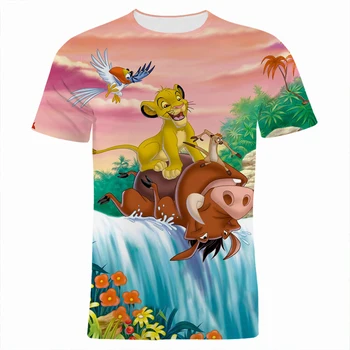 Лятна тениска Simba the Lion с 3D модел, Kawai, Disney, дрехи за родители и деца, дрехи с мультфильмами аниме, дрехи за момчета и момичета, детски къс ръкав, женски