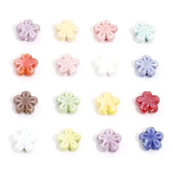 Многоцветни флорални керамични мъниста за бижута със собствените си ръце, колие, гривни, дамски свободни мъниста-подпори, размери 12 mm x 11 mm, 10 бр.