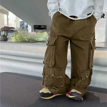Модерен детски панталон 2023 г., пролет-лято, нова корейска версия, ежедневни стръмни панталони унисекс с еластична талия, обикновена, с дължина до щиколоток