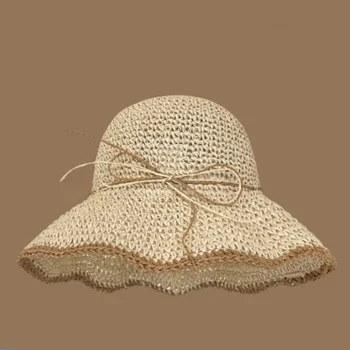 Модерен дизайн японски сламени шапки за жени, лятна почивка на море, големи стрехи, улични плажни рибарски шапки с гъвкави проводници