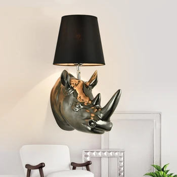 Модерен Интериор Led монтиран на стената лампа Rhino от смола, осветителни тела за бар, творчески аплици, златен/ Сребърен стенен лампа в американски стил, вътрешно осветление