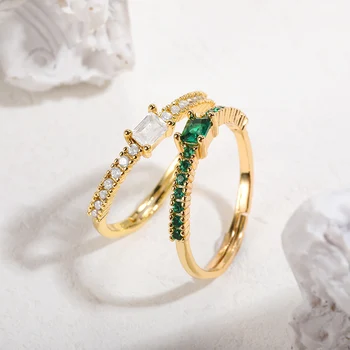 Модни зелени квадратни пръстени с кристали за жени, елегантен годежен пръстен с цирконий, бижута в стил бохо, подарък за Свети Валентин