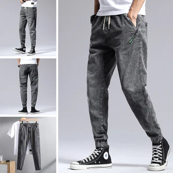 Мъжете прави на модерен панталон в корейски стил, нови еластични свободни мъжки дънки, мъжки дънки големи размери, нови, дълги дънки от деним