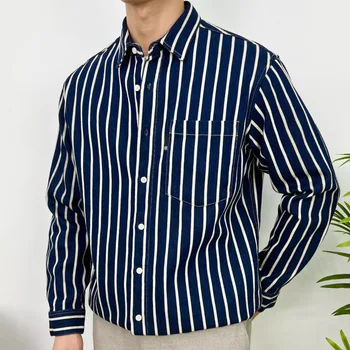Мъжка риза в лента в контрастен цвят, ежедневни риза в стил ретро, Camisa Masculina, официална риза, бизнес тънка риза