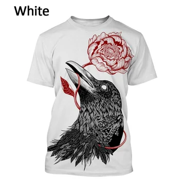 Мъжки ежедневни модна тениска с домашен любимец принтом, черната птица, градинска облекло в стил харадзюку, топ, Нова тениска с къс ръкав Crow