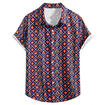 Мъжки Ежедневни Хавайска Риза С Къс Ръкав, Плажни Ризи с Копчета, Стилни Тропически Летни Ризи С Етнически Принтом, Ризата Homme XXL