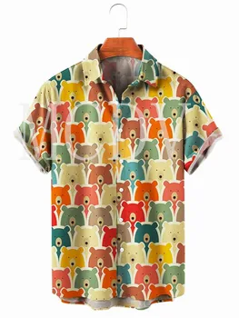 Мъжки ризи Bear, хавайска риза с 3D принтом по цялото тяло, мъжки и дамски ежедневни дишаща хавайска риза с къс ръкав