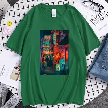Мъжки ризи с принтом улица Пънк, Нощен Вид, Готина тениска с кръгло деколте, Креативна Дишаща Тениска, Мека Тънка Лятна Мъжки Дрехи