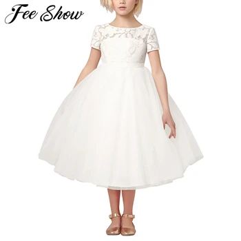 Най-новото рокля с цветя модел за момичета, бяло, слонова кост, сега премяна за причастие, рокля за малки деца, детско рокля с кухи сърце за сватба