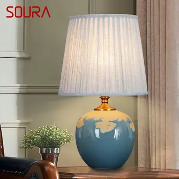 Настолна лампа SOURA Nordic Luxury Creative Ceramics, модерна led нощна лампа със синьо затъмняване за десктоп декор спални