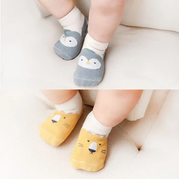 Нескользящие гумени детски чорапи от 0 до 1 година, симпатични картонени чорапи с животни за деца, пролетно-летни памучни чорапи за момчета и момичета
