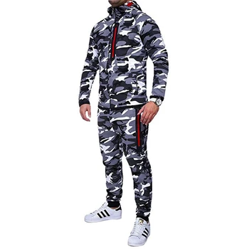 Нов мъжки комплект с камуфляжным принтом, модерно яке с цип, мъжки спортни облекла от 2 теми, блузи, hoody, панталони, костюм за бягане