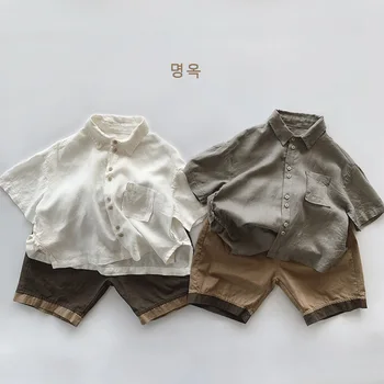 Новост 2023 г., лятна готина детска тънка риза от гладък памук за момчета и момичета, корейската версия topa с къс ръкав