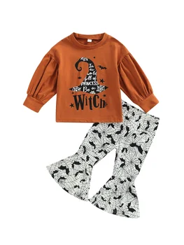 Облекло за Хелоуин, за момиченца от 1 до 6 години, тениски, панталони, костюм с тыквенным равенство-боя, тениски, разкроена панталони, есен облекло