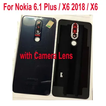 Оригиналната Задния капак на Отделението за батерията За Nokia 6.1 Plus/X6 2018 TA-1099 Делото Вратите на корпуса с Лепило + Стъклена Леща Рамка камери