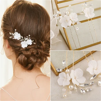 Перлена сватба щипки за коса, керамични цвете прическа, вилица за коса, бижута, сватбени аксесоари за коса 2022 г.