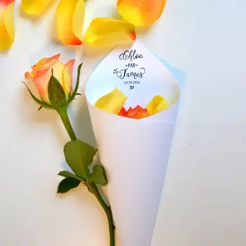 персонализирани селски сватбен petaled конус, сватбена реколта опаковка конфети във формата на конус, сватбена услуга, безплатен дизайн, хвърляне на булчински конфети