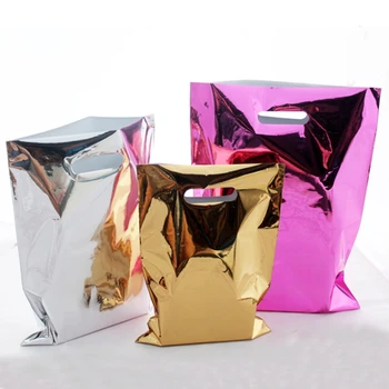 Пластмасов подаръчен пакет, пластмасов гланциран подаръчен пакет, опаковка за дрехи в магазин за хранителни стоки, пакети от фолио цвят розово злато, сребро, 50 бр./лот