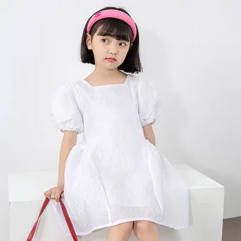 Празнична рокля за корейски Момичета с пищни ръкави, бяла Облекло за шаферките, Лято 2023, детско сладка рокля