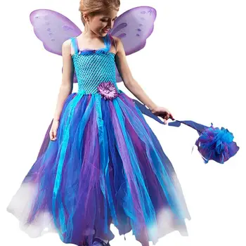 Празнични рокли за момичета, детски рокли приказни принцеси с пръчка и крылышком, костюм на елфската принцеса с пръчка и крылышком за