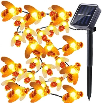 Приказни светлини във формата на медоносной пчелите на слънчеви батерии Са идеални за декорация на градината и оградата на открито, са 20LED и 50LED
