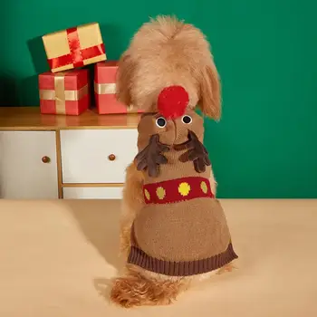 Пуловер за домашни любимци на Дядо Коледа Пуловер за домашни любимци с шарени елхи, празнична плътно облекло за домашни любимци, Коледни пуловери за кучета и кученца