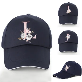 Розово цвете буква Унисекс, модерна бейзболна шапка в стил хип-хоп, мъжки Дамски памучен регулируема бейзболна шапка за голф, спортни шапки на открито, възстановяване на предишното положение бейзболни шапки