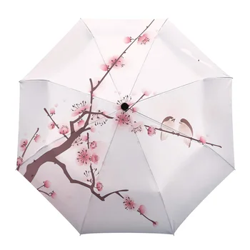 Розово Цвете, дърво, Птица, Мастило в стил Спароу, автоматичен восьмикостный сгъваем чадър от дъжд, Защита от вятър и дъжд, градинска стрелба